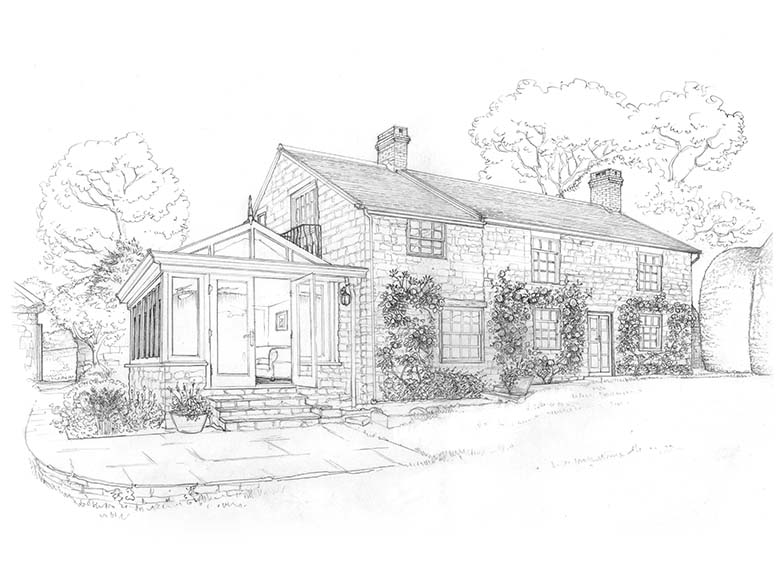 rose cottage hand drawn illustration by hb studio